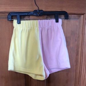 yellow and pink sweat shorts